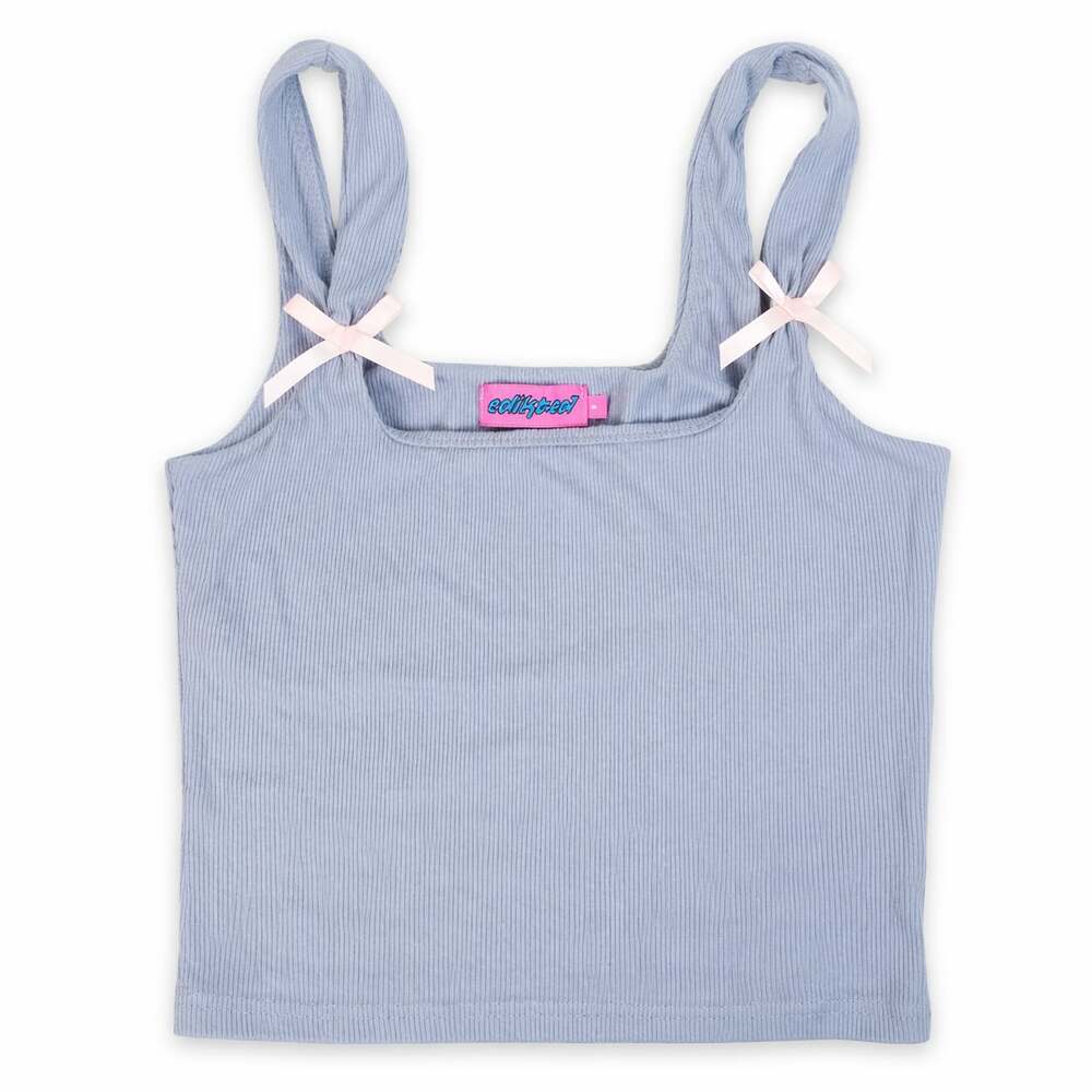 Edikted Blue Ribbed Bow Detail Tank Top Size S‎